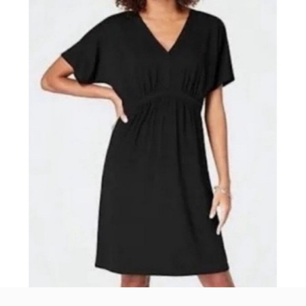 J Jill Wearever Collection Black V Neck Short Sleeve Midi Dress Size 8